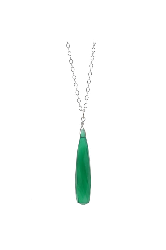 Teardrop Green Chalcedony Silver Gemstone Necklace