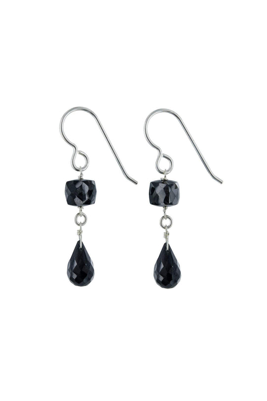 Black Spinel Dangle Gemstone Silver Earrings
