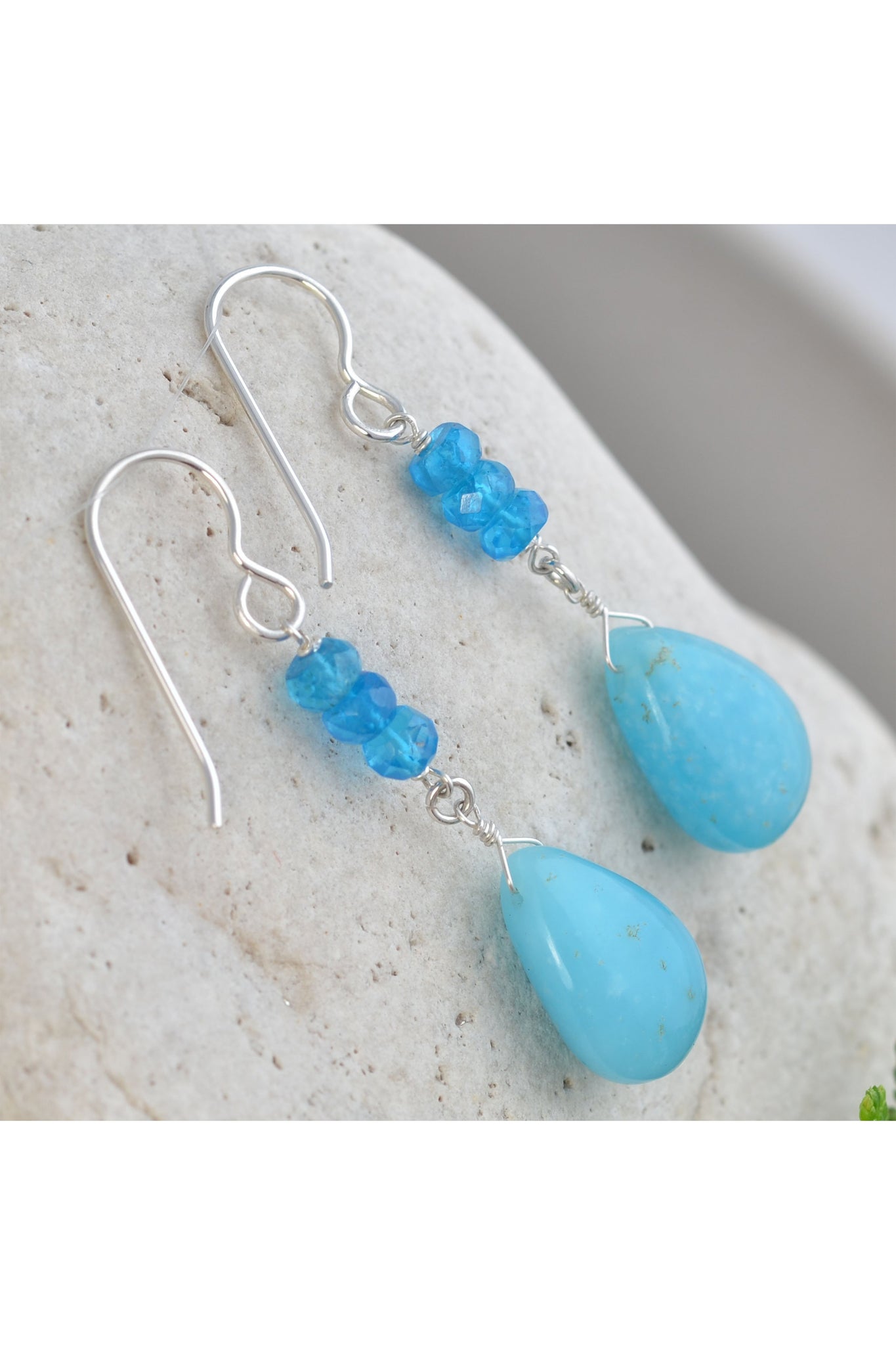 Blue Hemimorphite, Apatite Healing Gemstone Earrings