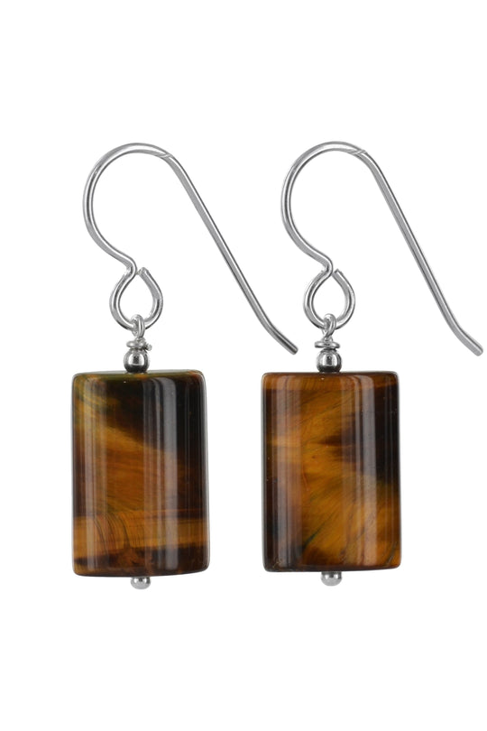 Rectangular Tigers Eye Brown Gemstone Earrings