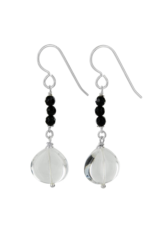 Rock Crystal, Black Onyx Earrings, Black and White Jewelry