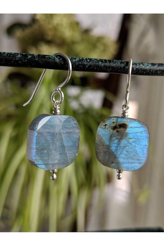 Square Labradorite Gemstone Dangle Earrings