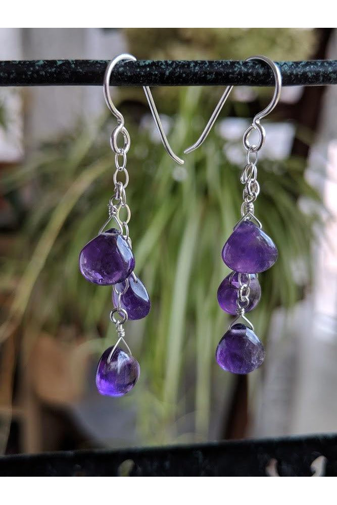Purple Amethyst Dangle Silver Earrings