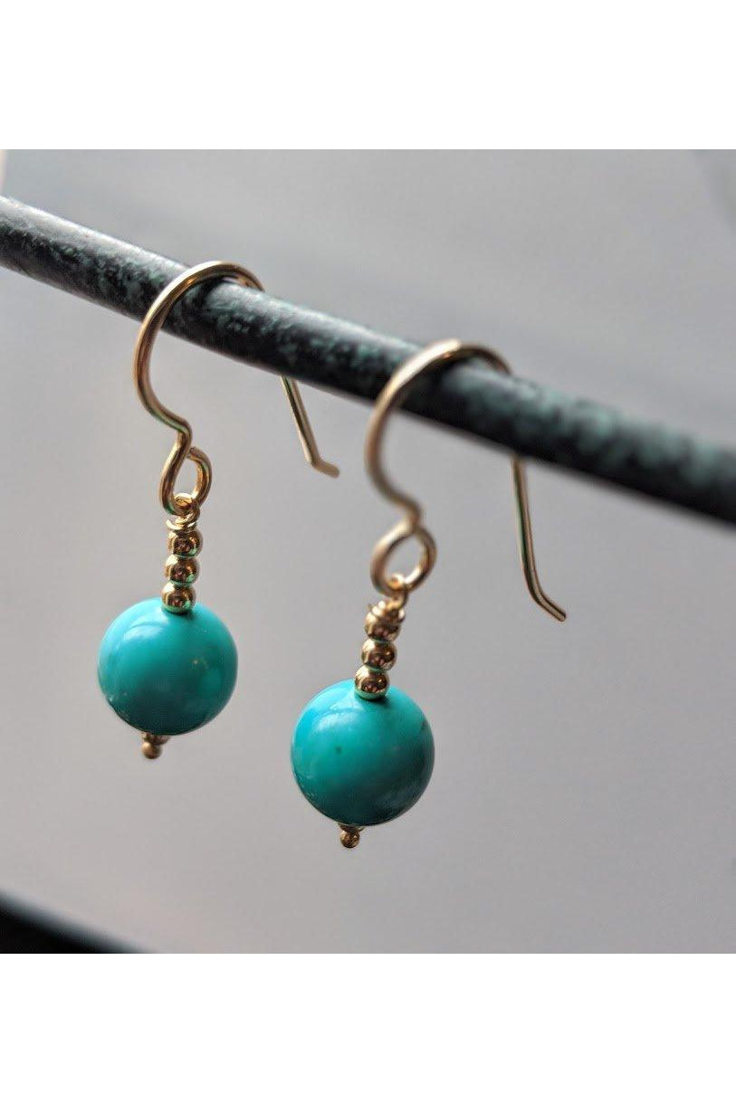 Blue Turquoise Gold Dangle Earrings