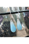 Baby Blue Jade Long Briolette Gemstone Silver Earrings
