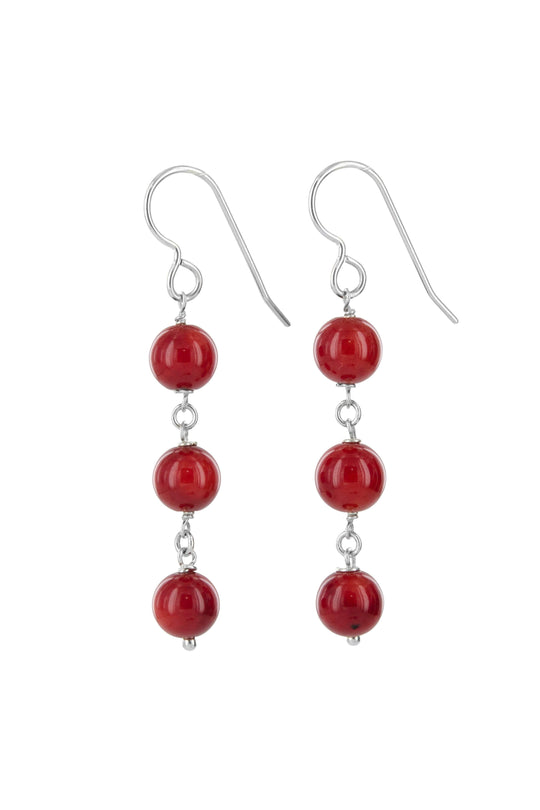 Red Coral Bead Dnagle Earrings