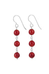 Simple Earrings, Red Coral and Silver