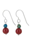Red Coral, Blue Jasper Silver Earrings