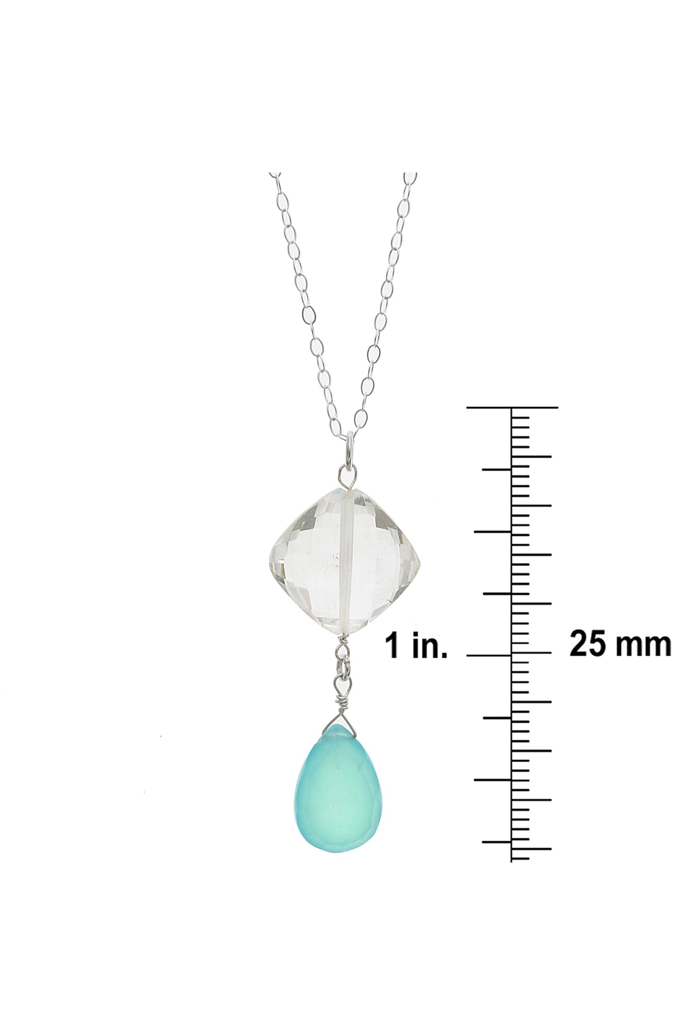 Light Blue Chalceony, Rock Crystal Silver Necklace