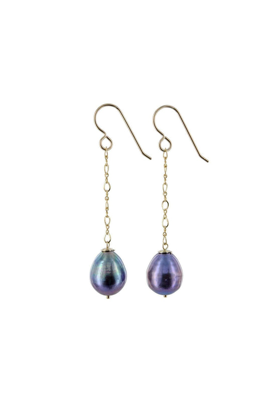 Long Black Pearl Gold Earrings