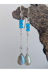 Blue Apatite, Labradorite Gemstone Long Earrings