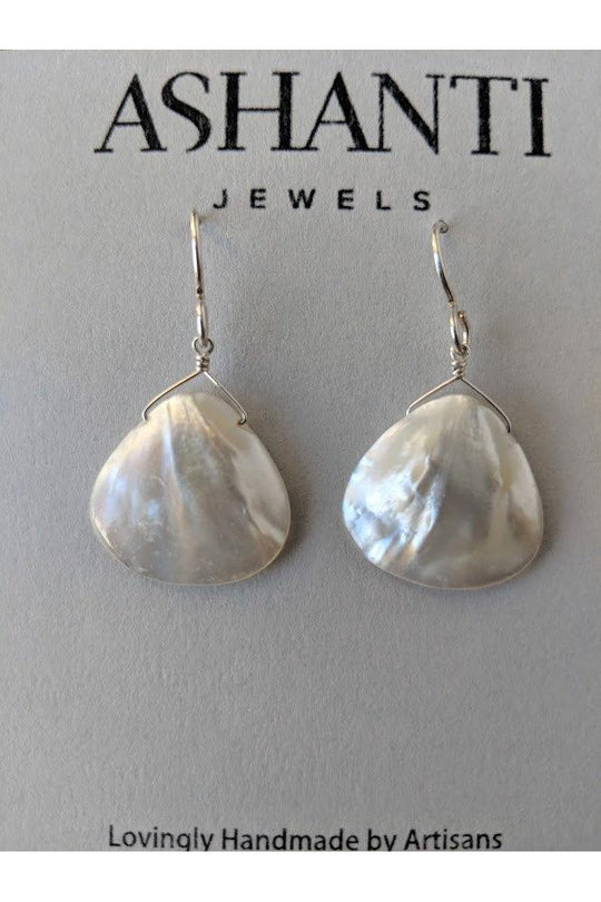 White Shell Pearl Pear 20MM Dangle Silver Earrings