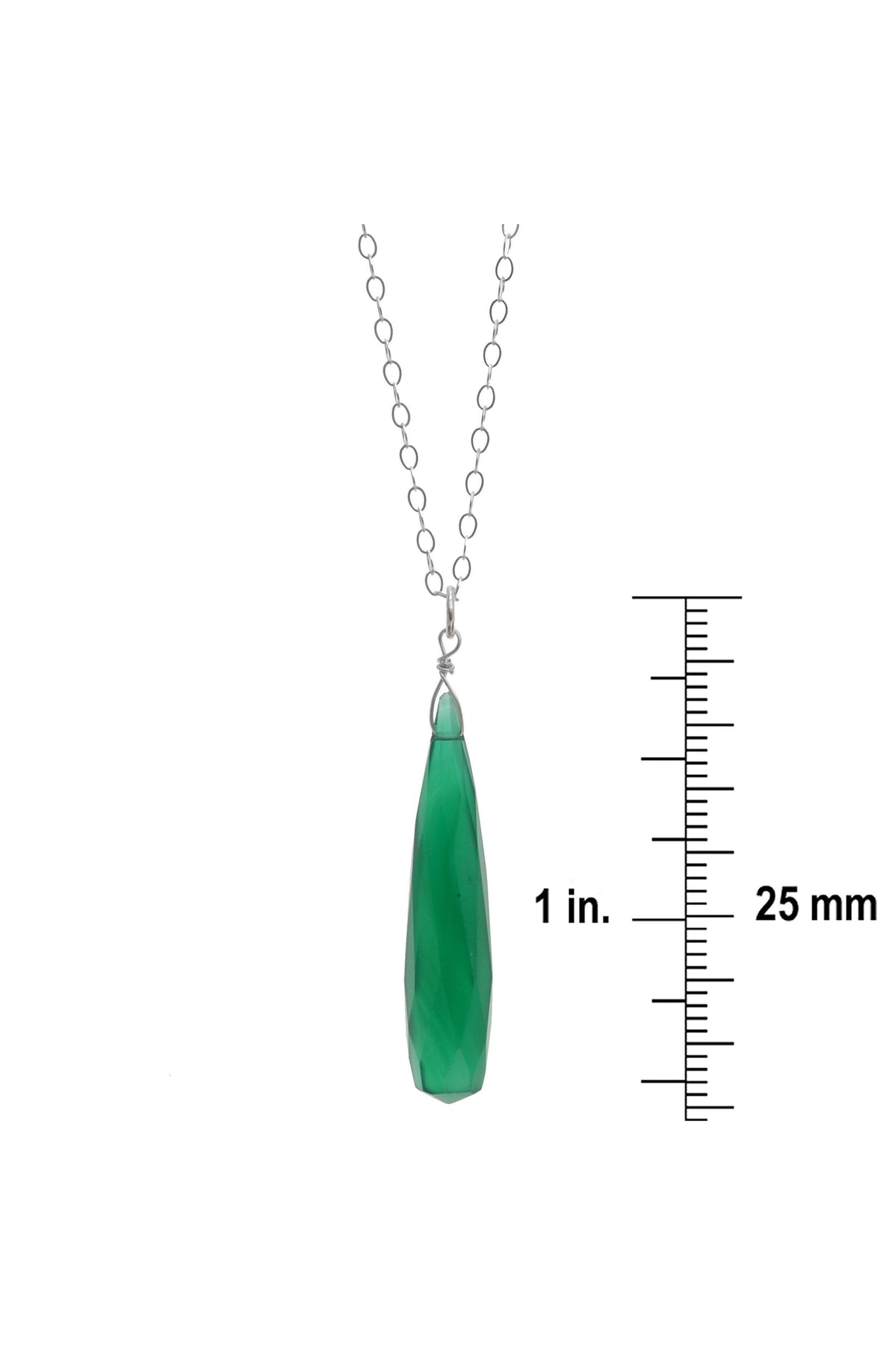 Teardrop Green Chalcedony Silver Gemstone Necklace
