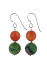Orange Agate, Green Onyx Bead Dangle Earrings