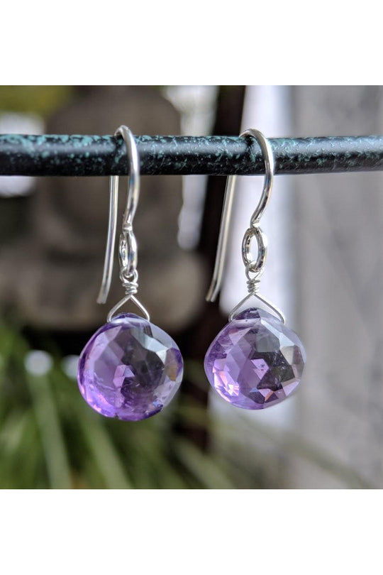 Purple Amethyst, Teardrop, February Birthstone Gemstone Earrings