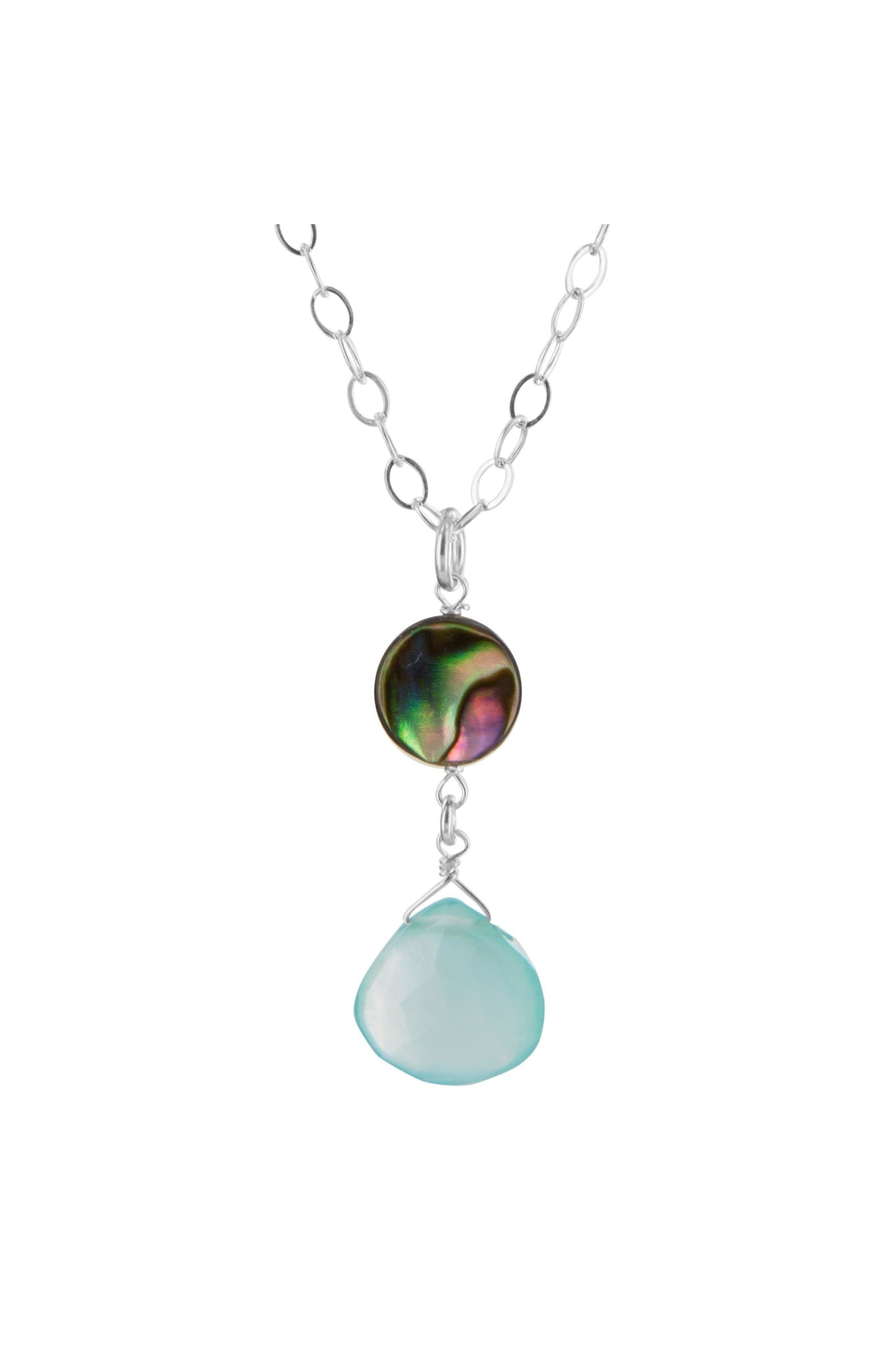 Blue Chalcedony, Mother of Pearl Necklace