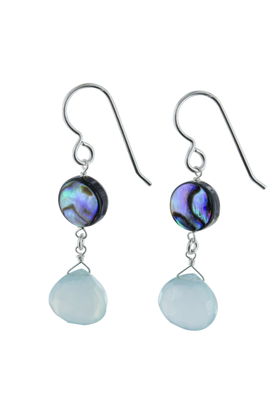 Blue Chalcedony, Mother of Pearl Earrings