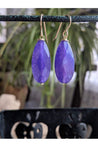 Purple Jade Quartz Dangle Gold Earrings