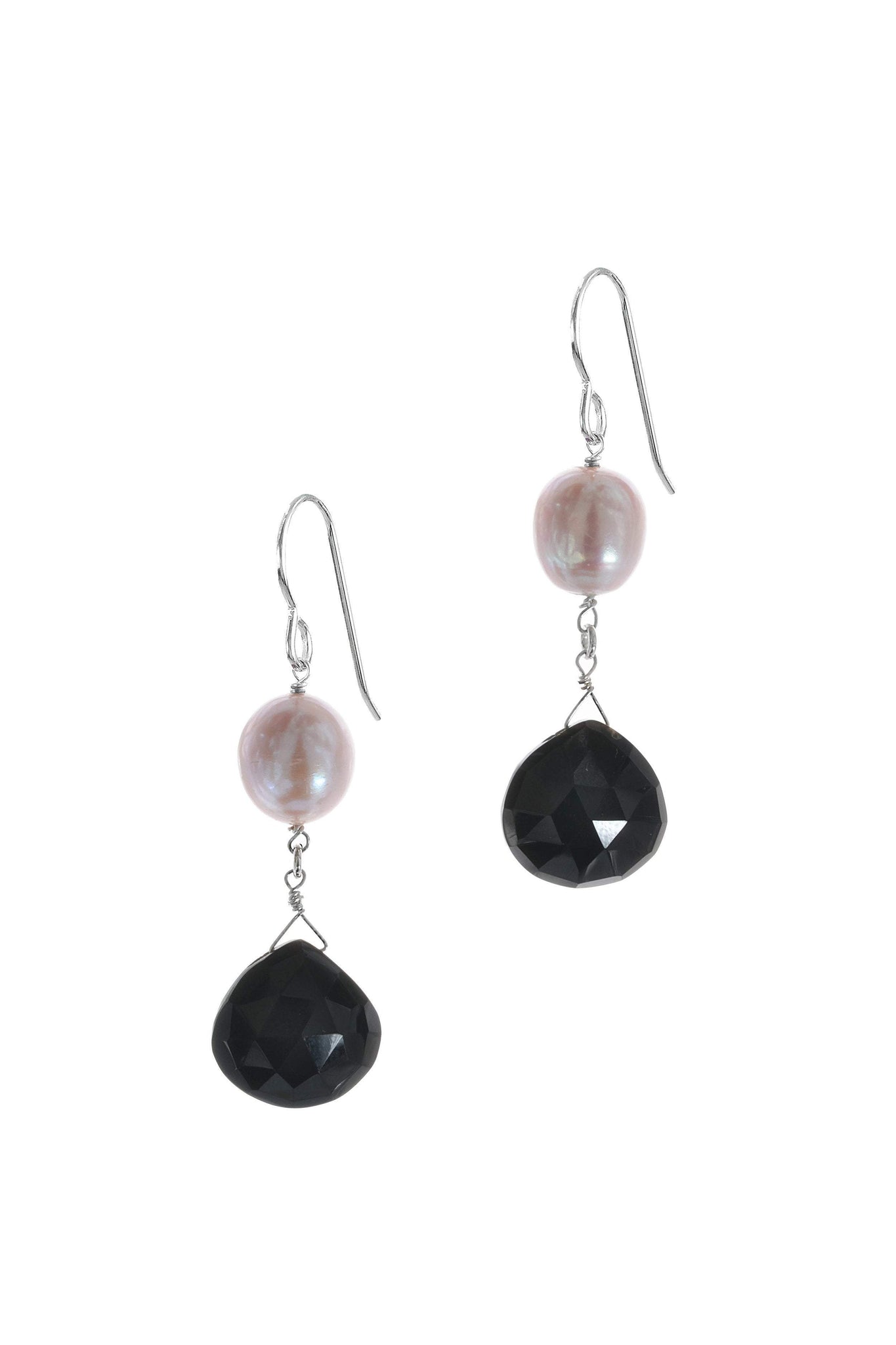 Onyx, Pearl Black and White Dangle Earrings