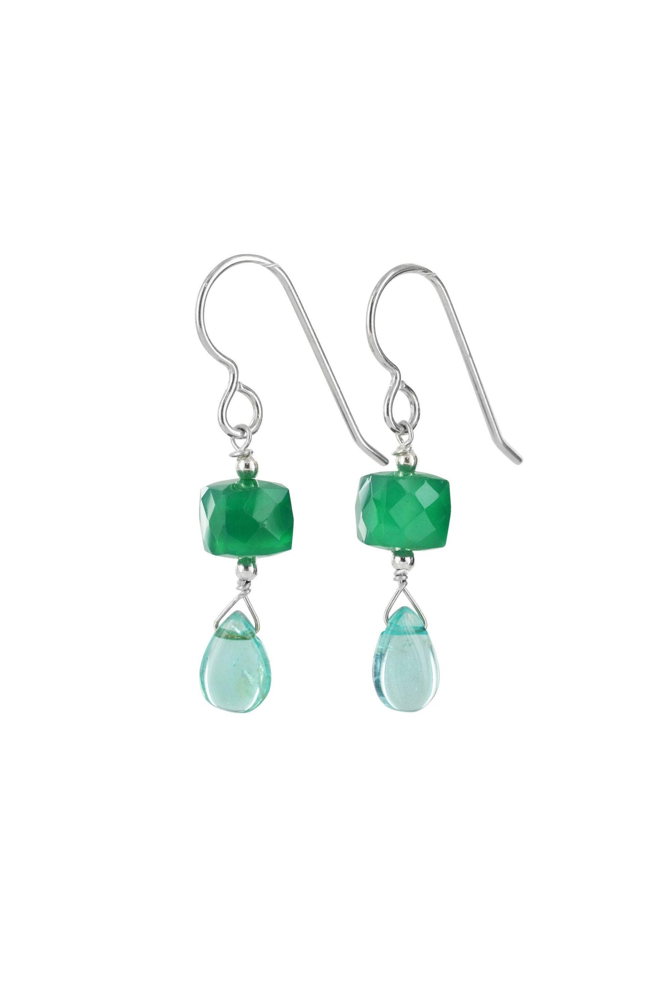 Blue Apatite, Green Chalcedony Dangle Earrings