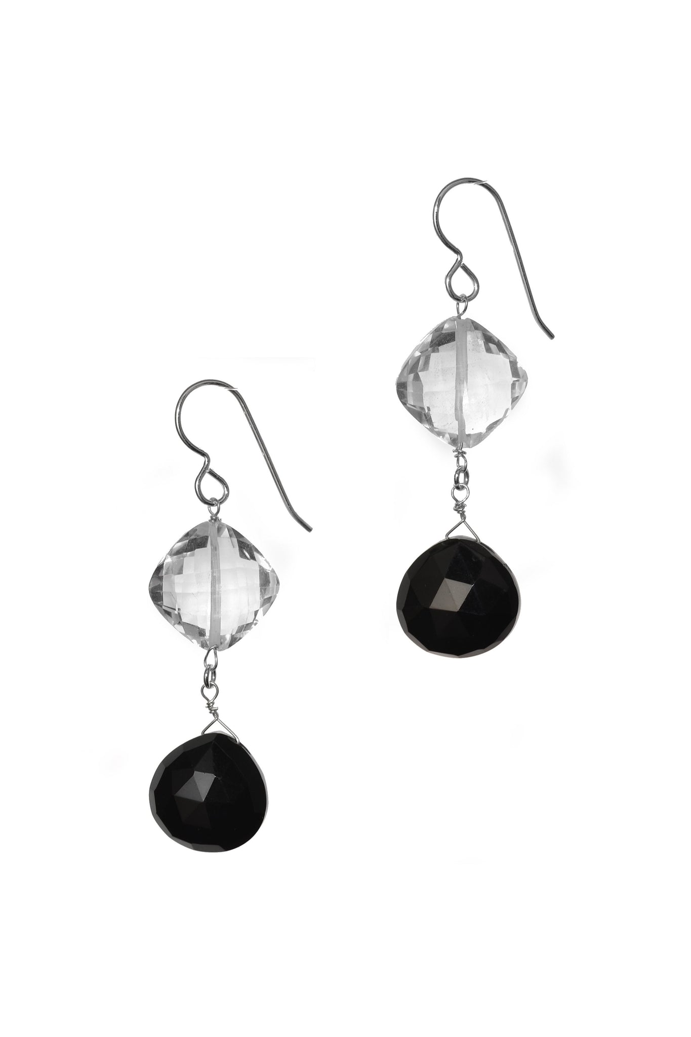 Onyx, Rock Crystal, Black and White Silver Earrings