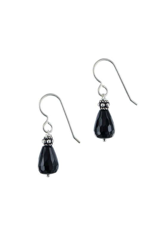 Dainty Black Onyx Gemstone Drop Earrings
