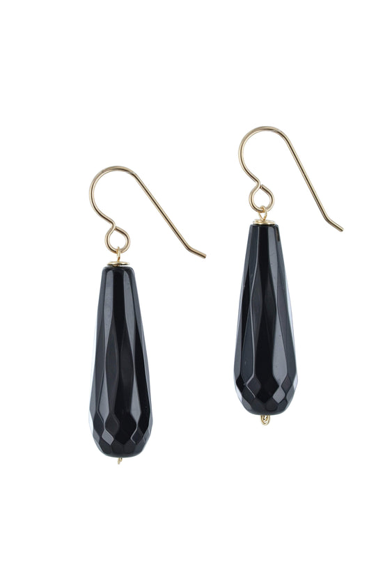 Black Onyx Gemstone, Long Briolette Gold Earrings, Black Friday Deal