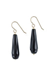 Black Onyx Gemstone, Long Briolette Gold Earrings