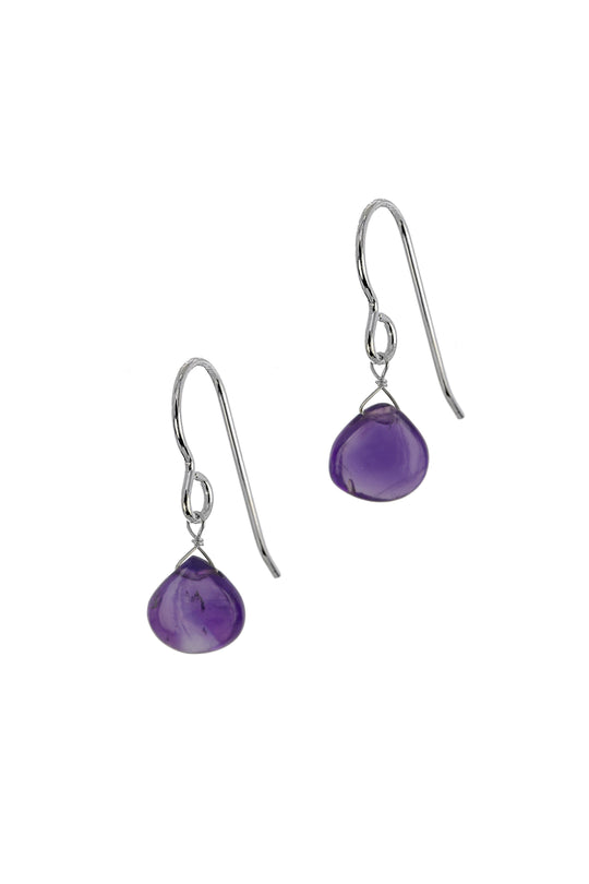 Polished Amethyst Briolette, February Birthstone Gemstone Earrings