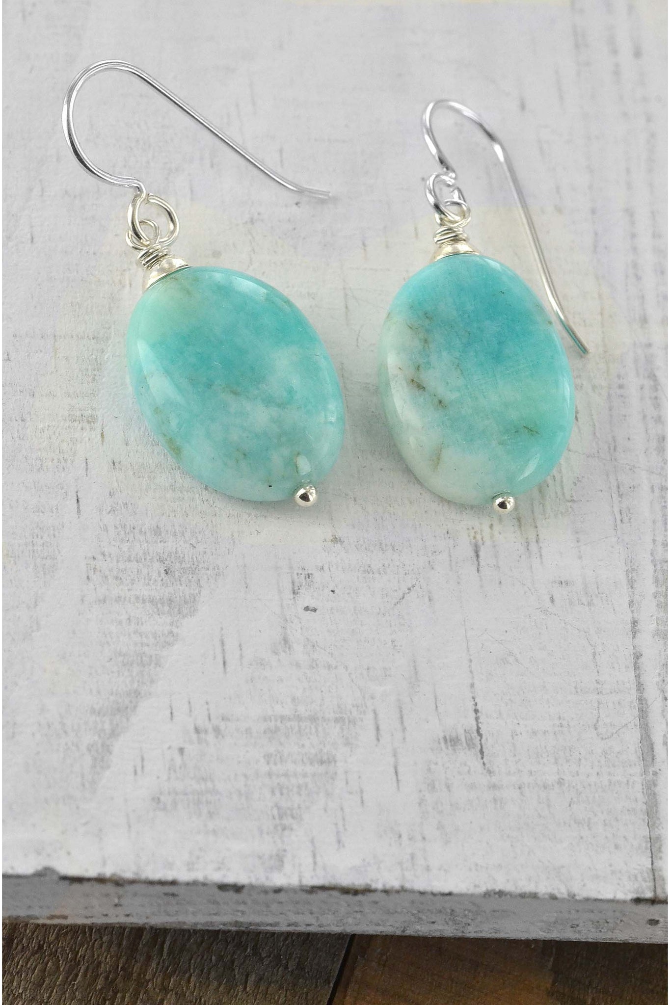Light Blue Amazonite Polished Gemstone Earrings