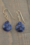 Dark Blue Sodalite Gold Dangle Earrings