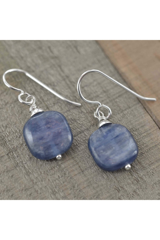 Square Blue Kyanite Gemstone Dangle Earrings