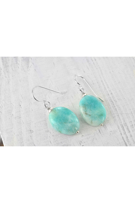 Light Blue Amazonite Polished Gemstone Earrings