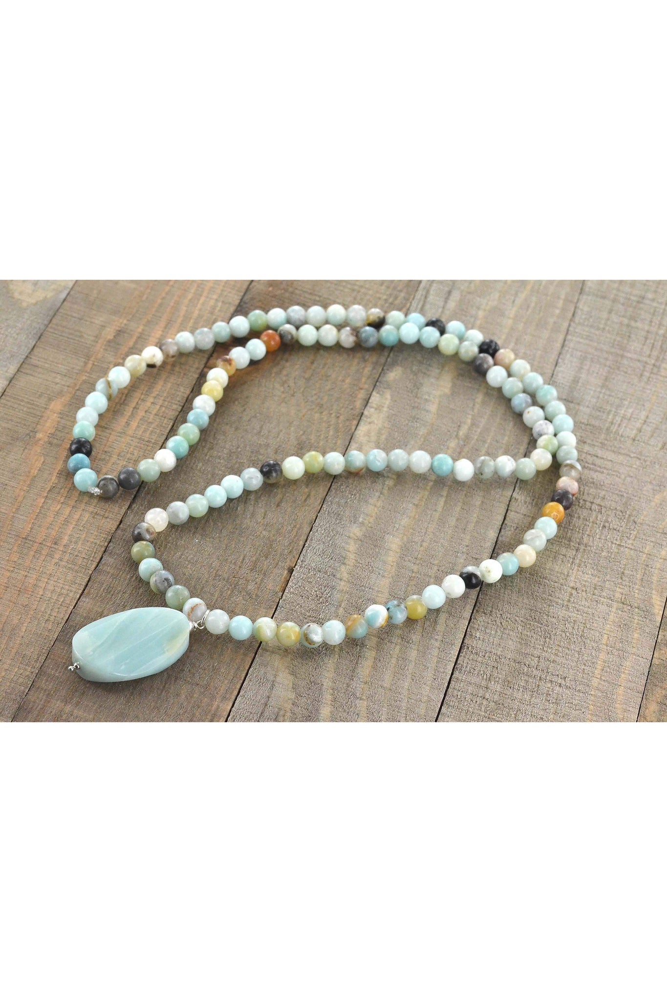 Amazonite Long Bead Necklace, 28 inches