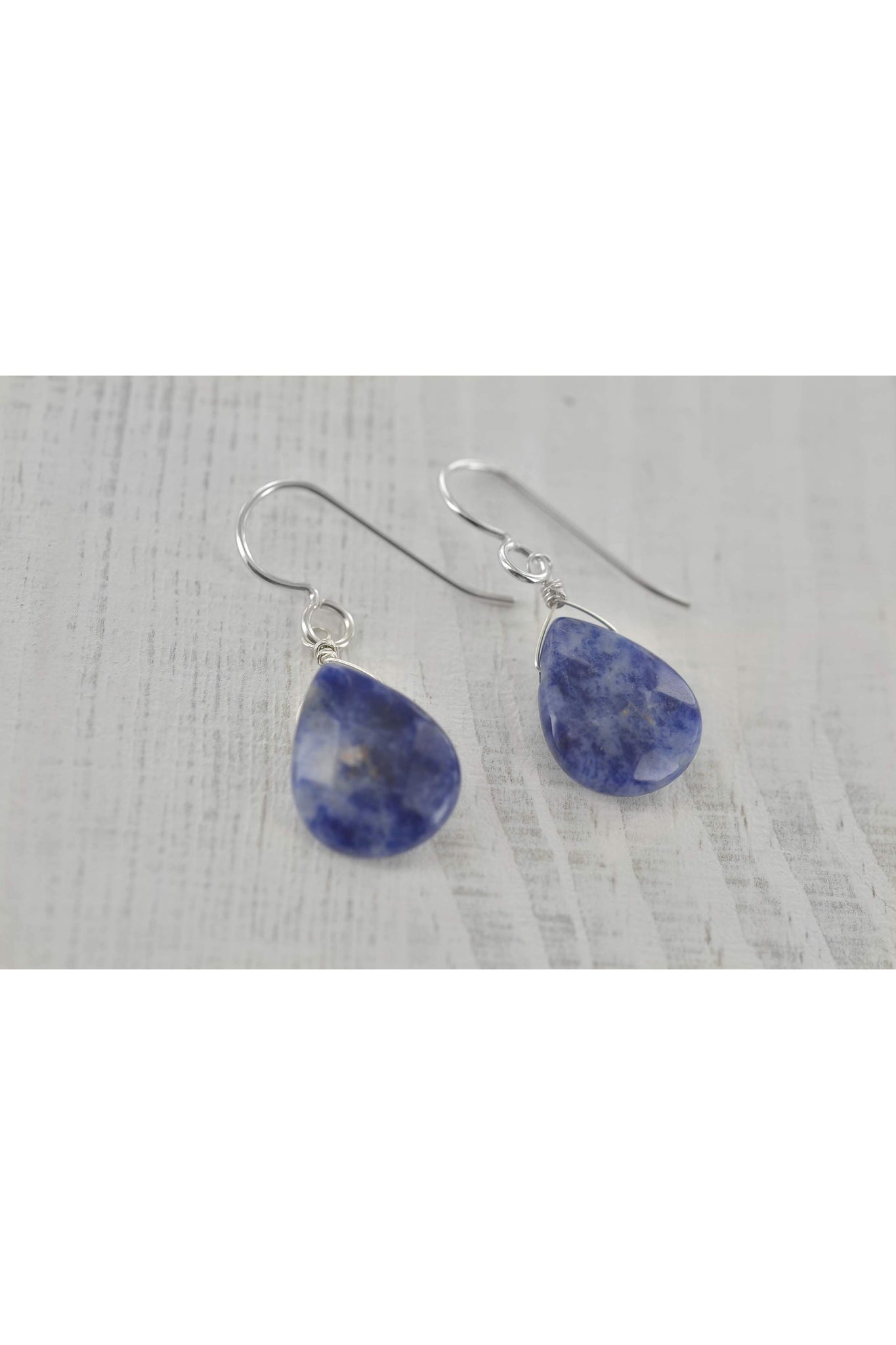 Dark Blue Sodalite Gemstone Silver Earrings