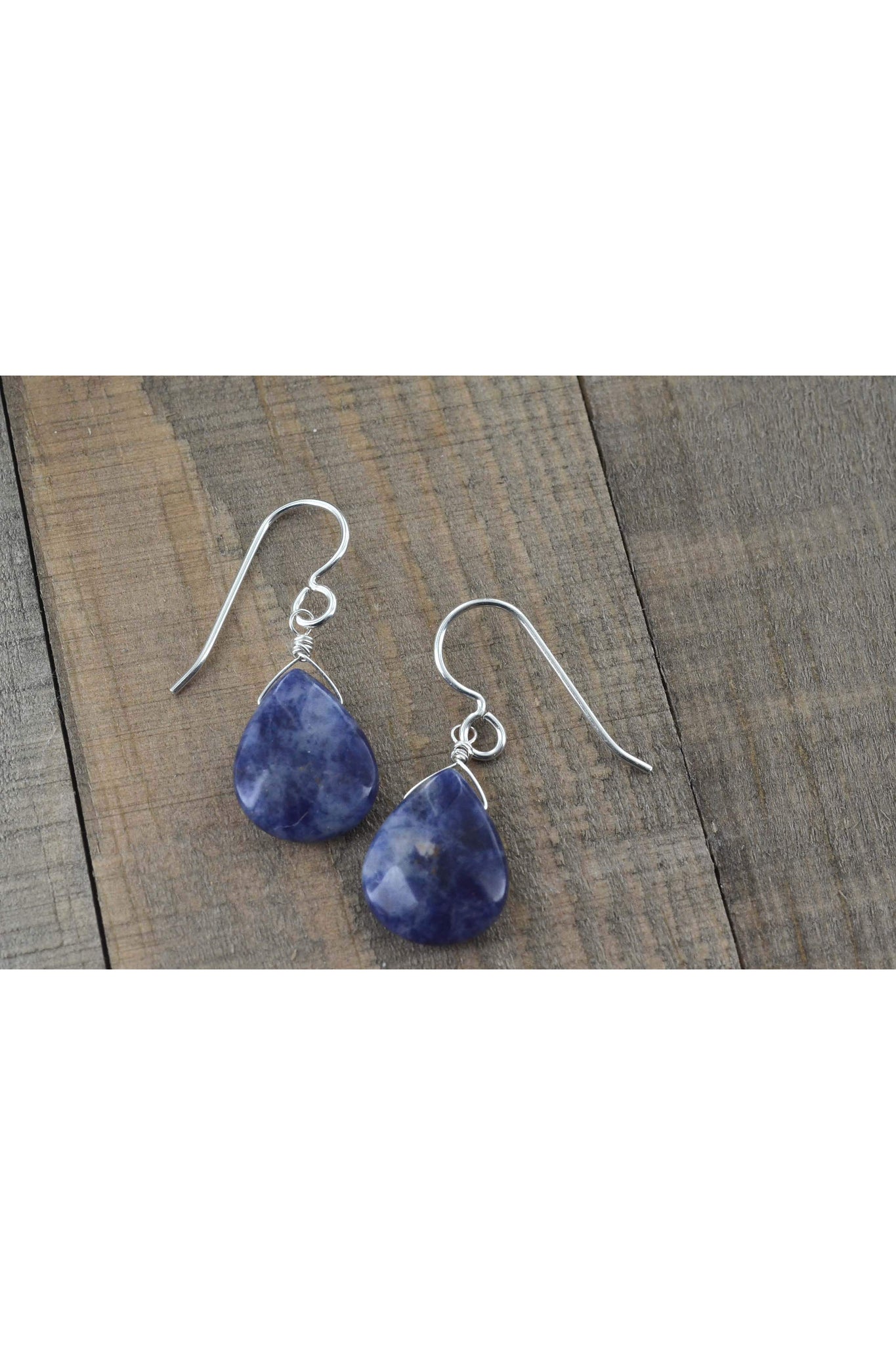 Dark Blue Sodalite Gemstone Silver Earrings