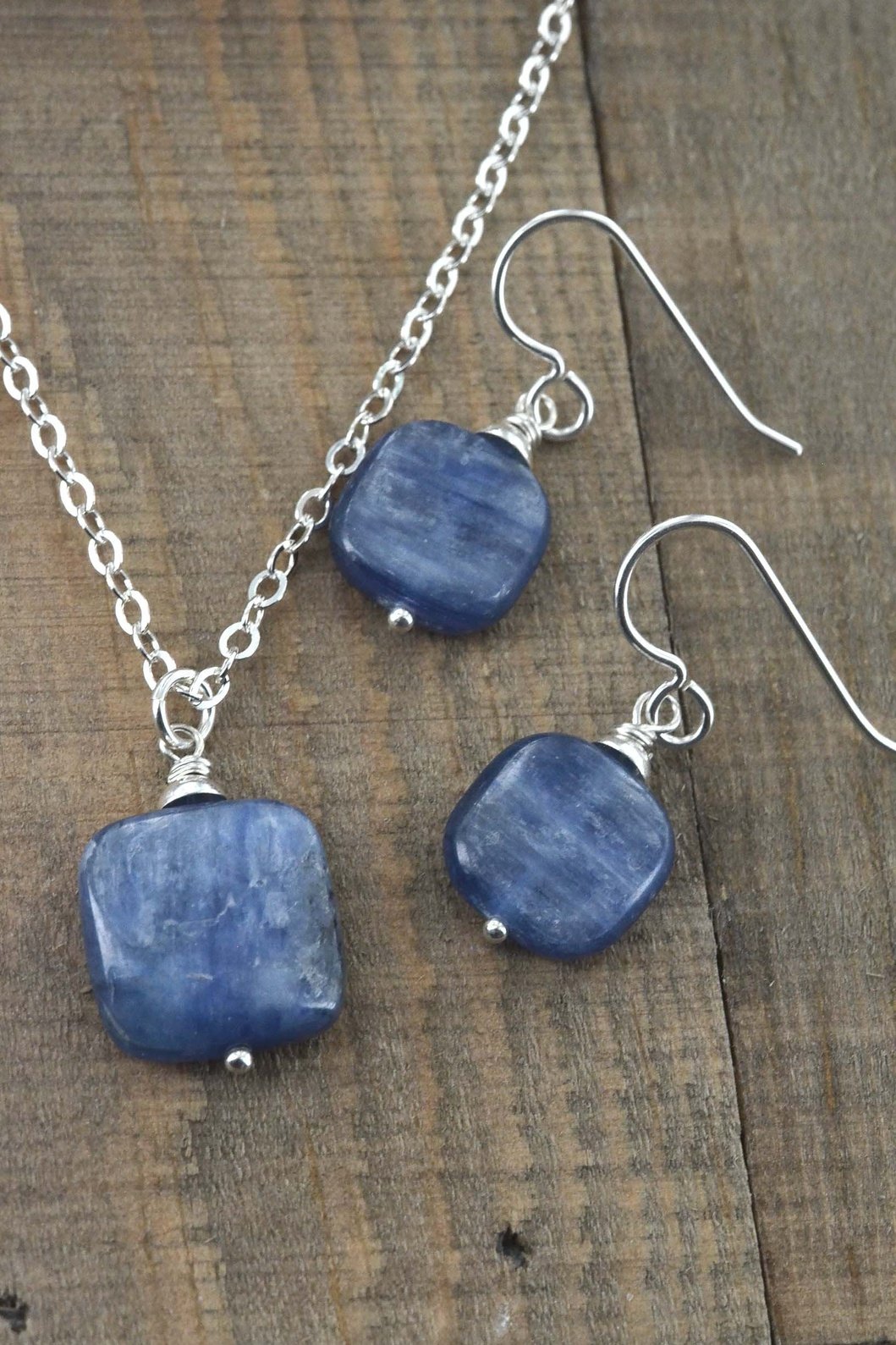 Kyanite Square Blue Gemstone Earrings