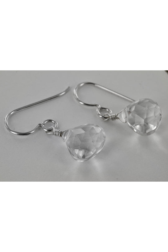 Rock Crystal Quartz Silver Dainty Silver Teardrop Earrings