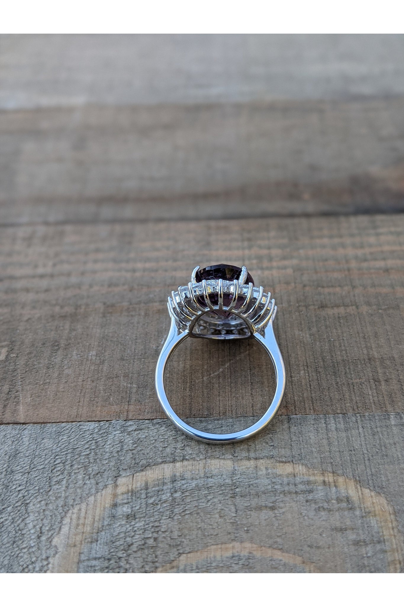 Amethyst Cluster Silver Ring with CZ
