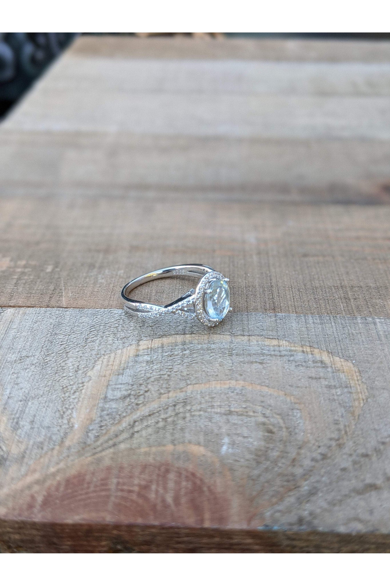 Aquamarine Ring, Blue Gemstone, CZ Engagement Ring