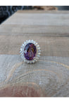 Amethyst Cluster Silver Ring with CZ