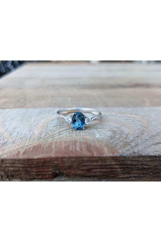 Blue Gemstone Silver Ring, London Blue Topaz, CZ