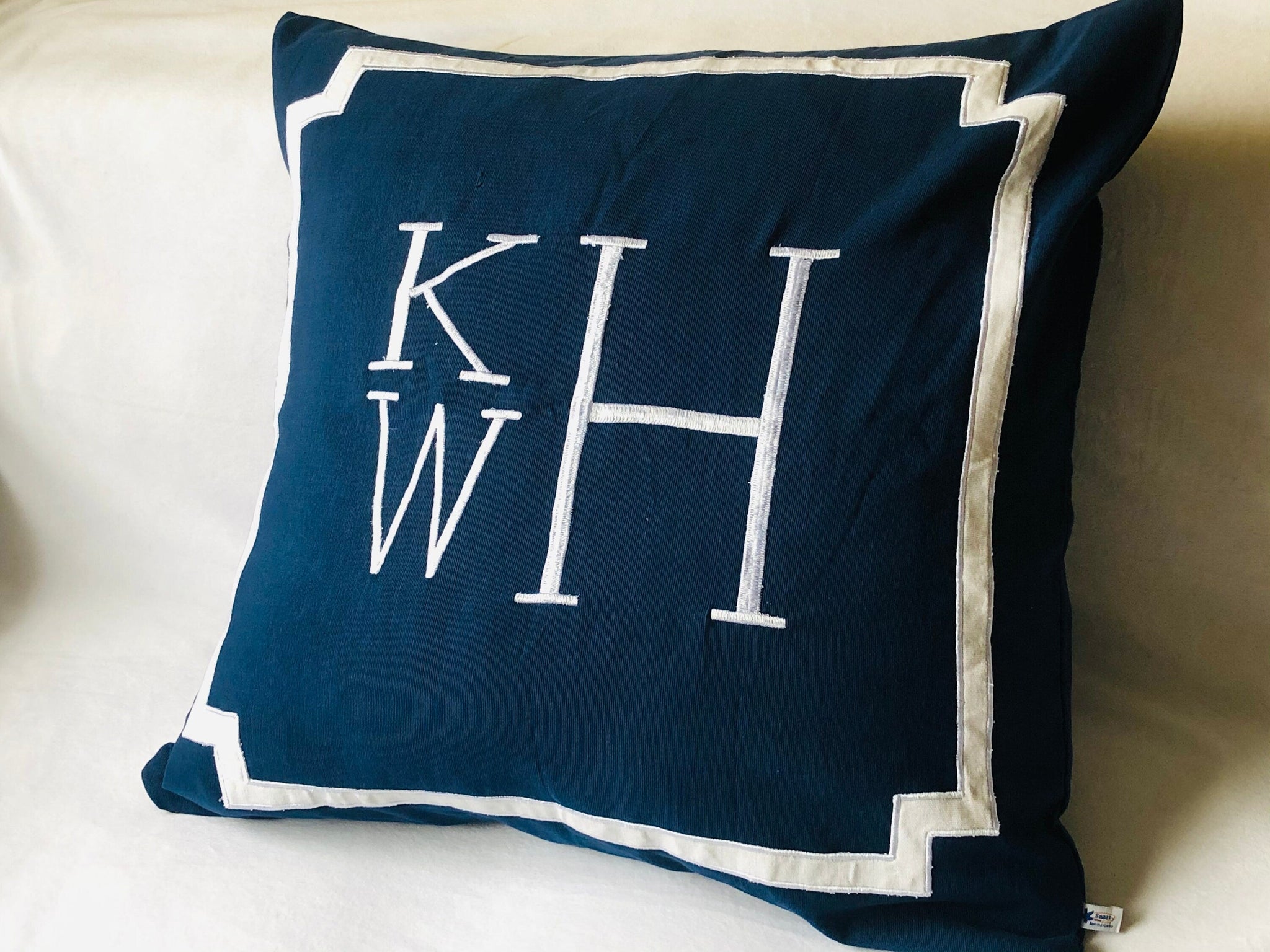 Stacked Monogram Blue Pillows