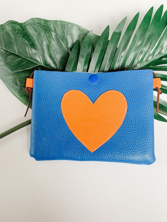 Vegan Leather Blue/Yellow Heart Purse by Oakley Rae Handmade