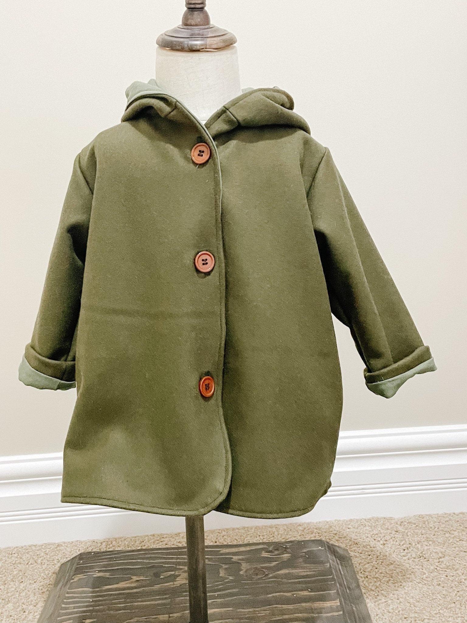 Hunter Green Kid's Coat with Hoodie for Girls or Boys