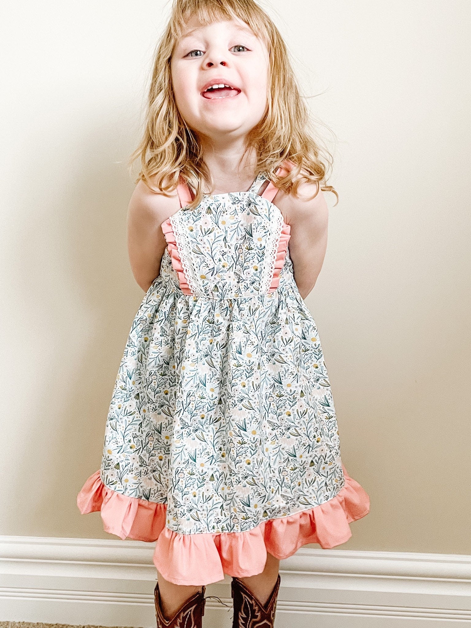 girls easter dress Kids Multicolor Tiered Ruffle Cap Sleeve Cartoon Bunny Spring Princess Outfit Photo Shoot,Size 7 T blooms print and delicate flutter sleeves KKOGWER 2T Girls Clothes Girls