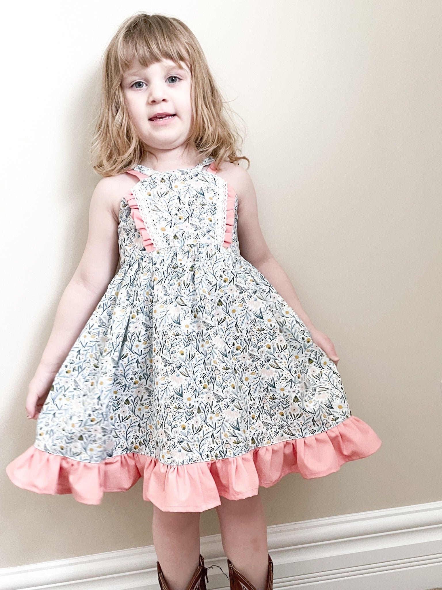 Custom Made Spring Easter Girls Floral Pink Sun Dress Custom Made Spring Easter Girls Floral Pink Sun Dress