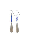 Blue Jade , Gray Agate Briolette Long Gemstone Earrings