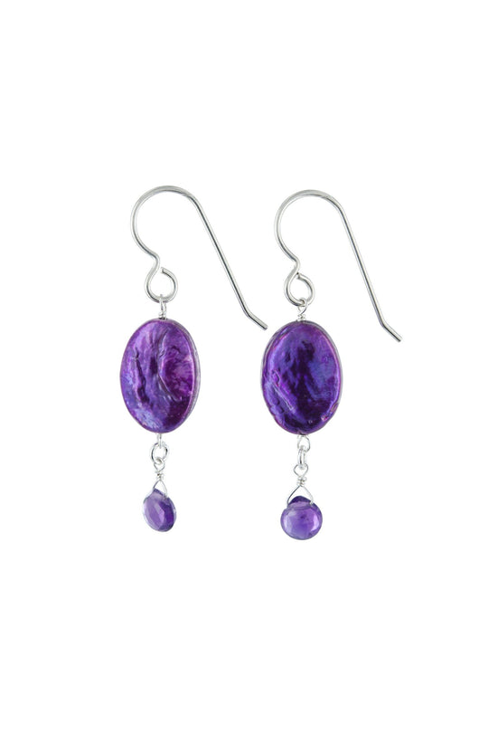 Purple Coin Pearl, Amethyst Dangle Silver Earrings
