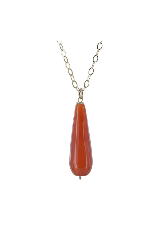 Orange Agate Briolette Gemstone Gold Necklace